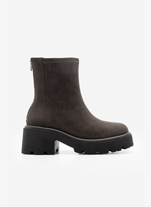 Kadın Arkadan Fermuarlı Kalın Topuklu Günlük Bot Lofani Kahve Süet - Görsel 4