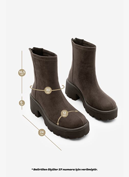 Kadın Arkadan Fermuarlı Kalın Topuklu Günlük Bot Lofani Kahve Süet - Görsel 9