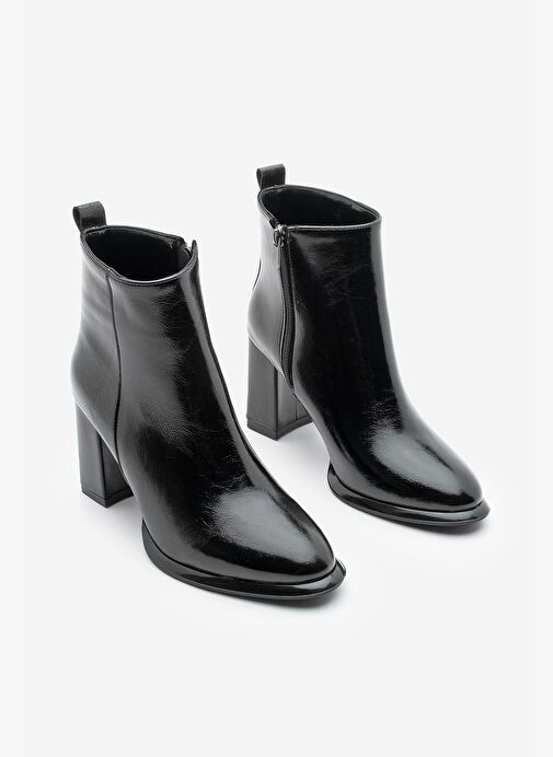Kadın Dikiş Detaylı Kalın Topuklu Bot Kanis Siyah Rugan - Görsel 6