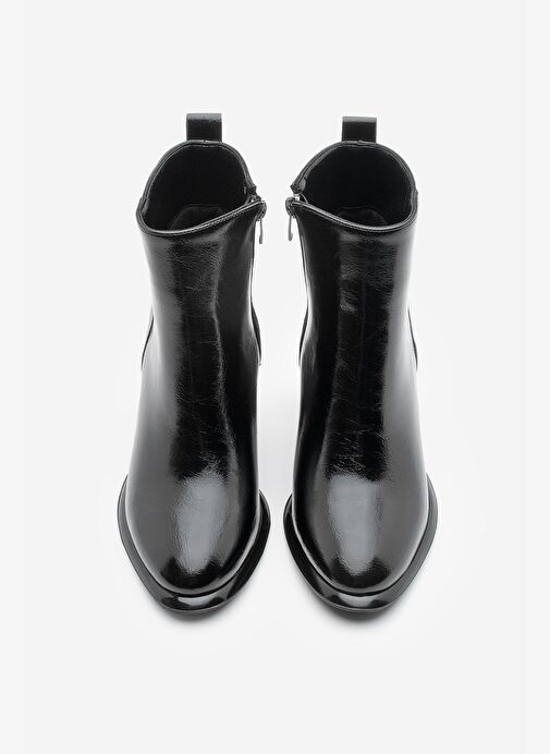 Kadın Dikiş Detaylı Kalın Topuklu Bot Kanis Siyah Rugan - Görsel 7