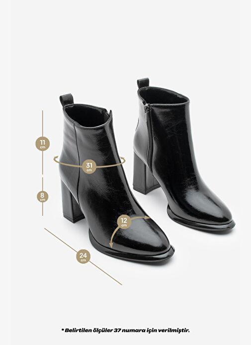 Kadın Dikiş Detaylı Kalın Topuklu Bot Kanis Siyah Rugan - Görsel 9
