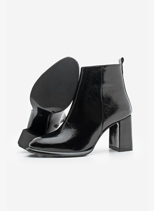 Kadın Dikiş Detaylı Kalın Topuklu Bot Kanis Siyah Rugan - Görsel 8