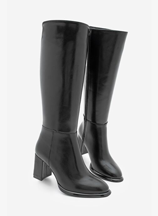 Kadın Fermuarlı Kalın Topuklu Çizme Lovet Siyah - Görsel 2