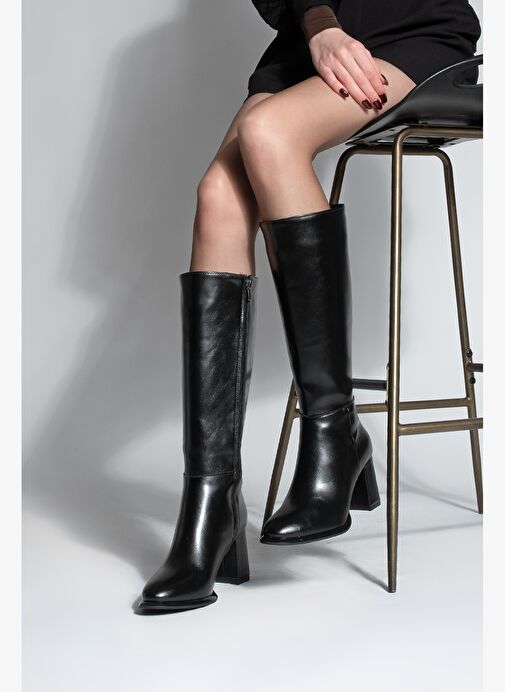 Kadın Fermuarlı Kalın Topuklu Çizme Lovet Siyah - Görsel 6