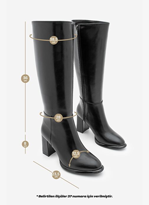 Kadın Fermuarlı Kalın Topuklu Çizme Lovet Siyah - Görsel 9