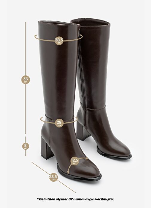 Kadın Fermuarlı Kalın Topuklu Çizme Lovet Kahve - Görsel 9