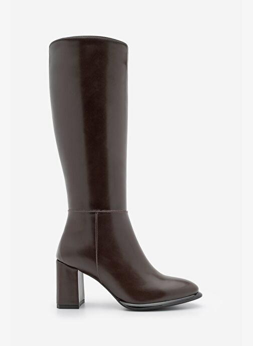 Kadın Fermuarlı Kalın Topuklu Çizme Lovet Kahve - Görsel 4