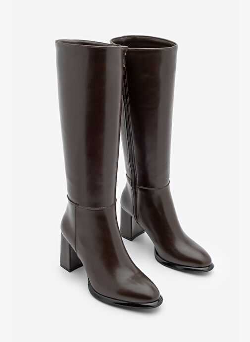 Kadın Fermuarlı Kalın Topuklu Çizme Lovet Kahve - Görsel 5
