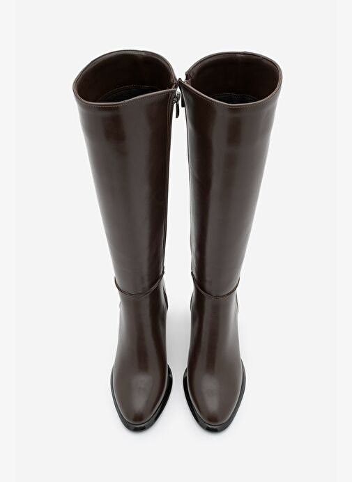 Kadın Fermuarlı Kalın Topuklu Çizme Lovet Kahve - Görsel 6