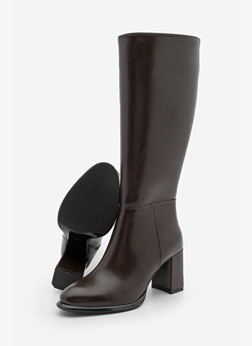Kadın Fermuarlı Kalın Topuklu Çizme Lovet Kahve - Görsel 8