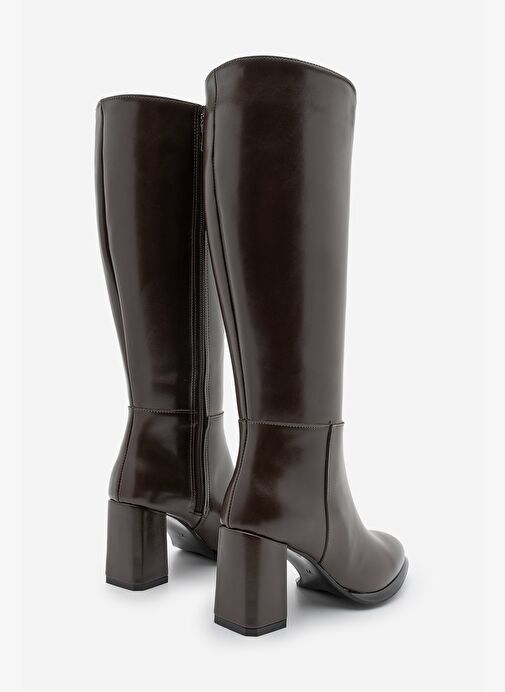 Kadın Fermuarlı Kalın Topuklu Çizme Lovet Kahve - Görsel 7