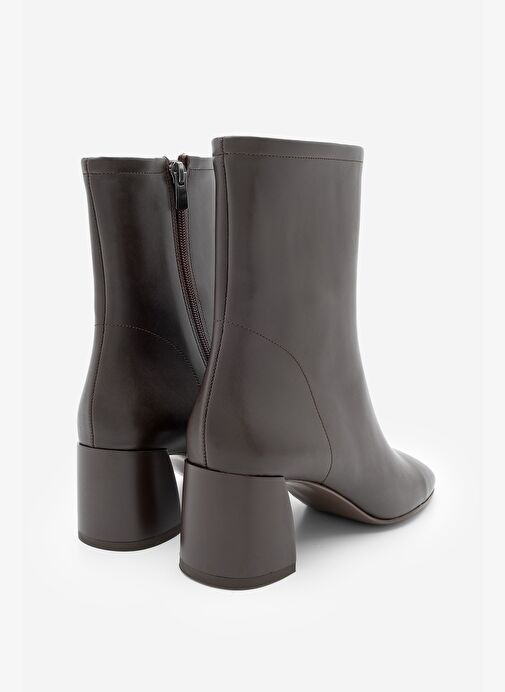 Kadın Küt Burun Fermuarlı Topuklu Bot Nonas Kahve - Görsel 6
