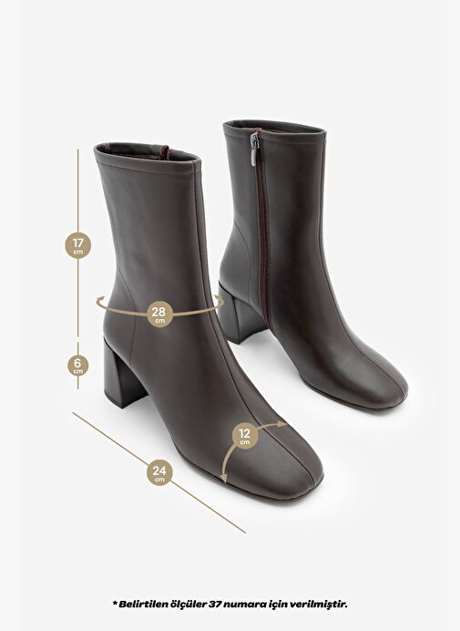 Kadın Küt Burun Fermuarlı Topuklu Bot Nonas Kahve - Görsel 9