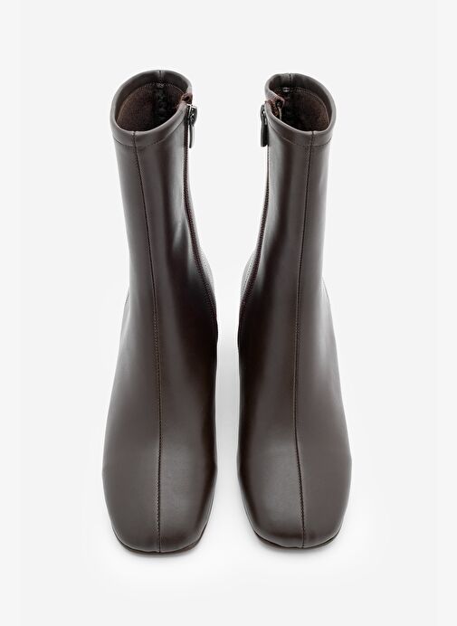 Kadın Küt Burun Fermuarlı Topuklu Bot Nonas Kahve - Görsel 7