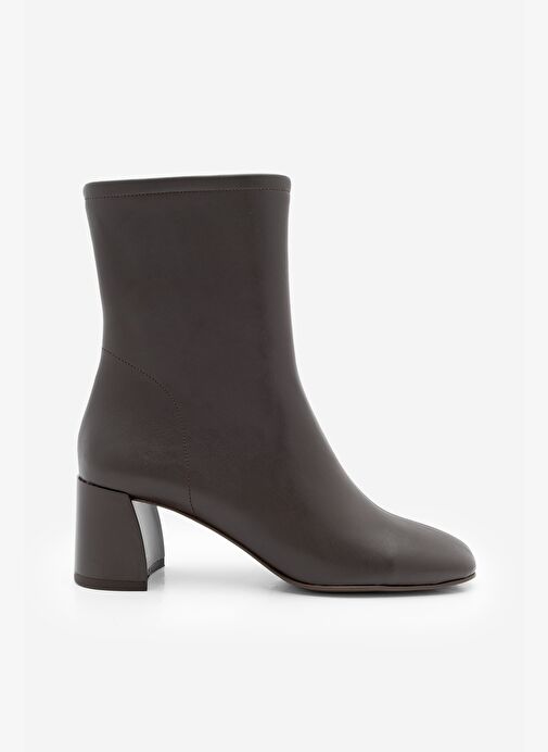 Kadın Küt Burun Fermuarlı Topuklu Bot Nonas Kahve - Görsel 4