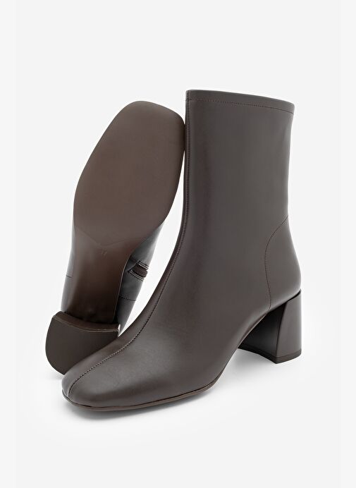 Kadın Küt Burun Fermuarlı Topuklu Bot Nonas Kahve - Görsel 8