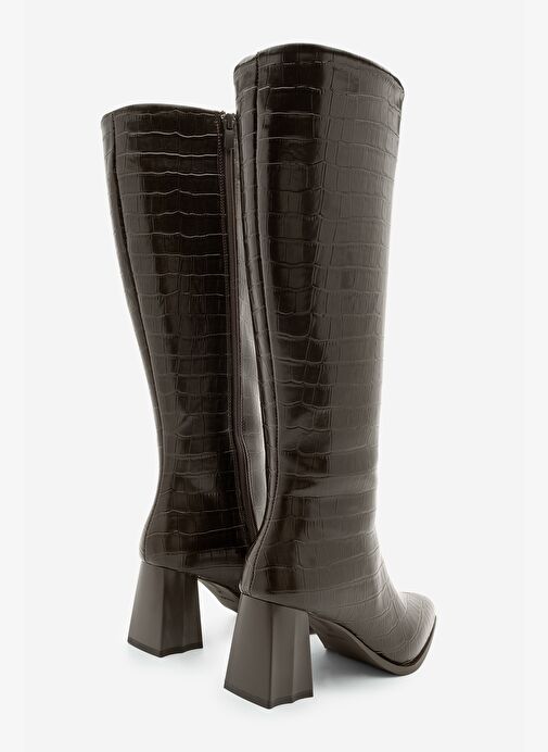 Kadın Sivri Burun Kalın Topuklu Çizme Alenta Kahve Croco - Görsel 9