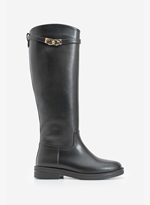 Kadın Tokalı Binici Günlük Çizme Velote Siyah - Görsel 4
