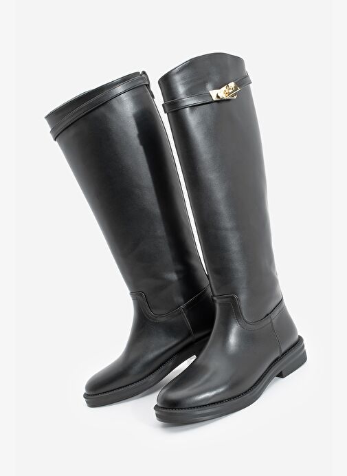 Kadın Tokalı Binici Günlük Çizme Velote Siyah - Görsel 2