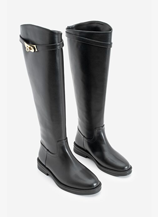 Kadın Tokalı Binici Günlük Çizme Velote Siyah - Görsel 6