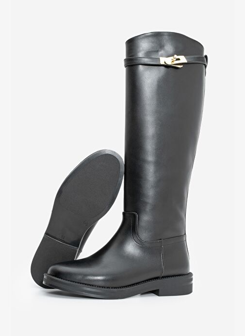 Kadın Tokalı Binici Günlük Çizme Velote Siyah - Görsel 8