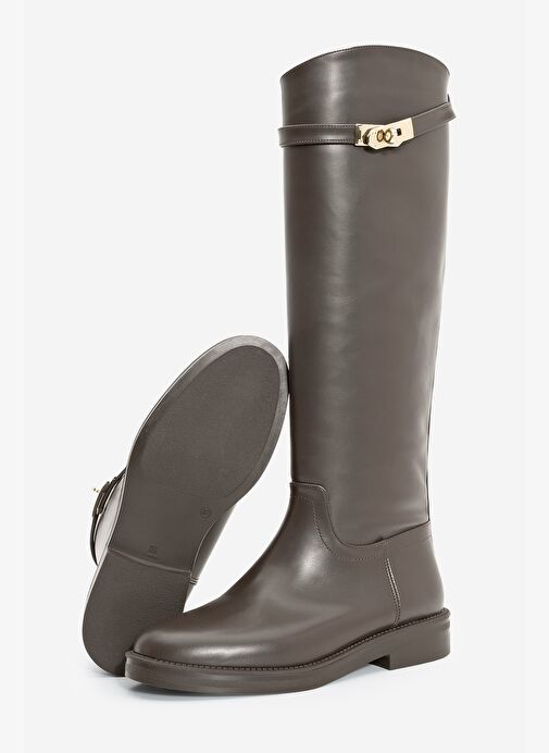 Kadın Tokalı Binici Günlük Çizme Velote Kahve - Görsel 6