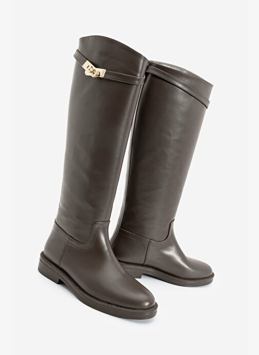 Kadın Tokalı Binici Günlük Çizme Velote Kahve - Görsel 2