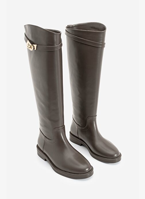 Kadın Tokalı Binici Günlük Çizme Velote Kahve - Görsel 3