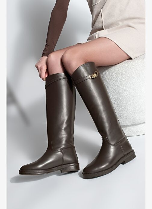 Kadın Tokalı Binici Günlük Çizme Velote Kahve - Görsel 4