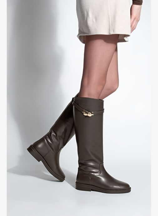 Kadın Tokalı Binici Günlük Çizme Velote Kahve - Görsel 5