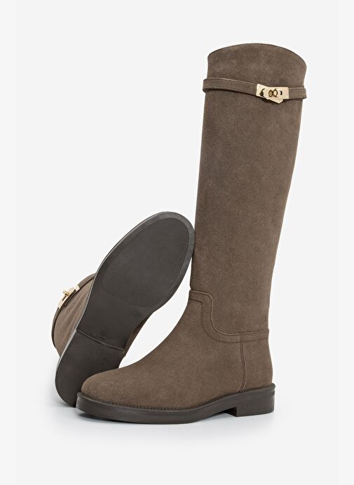 Kadın Tokalı Binici Günlük Çizme Velote Kahve Süet - Görsel 8