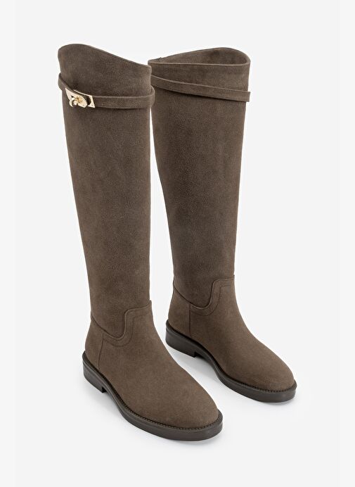 Kadın Tokalı Binici Günlük Çizme Velote Kahve Süet - Görsel 6