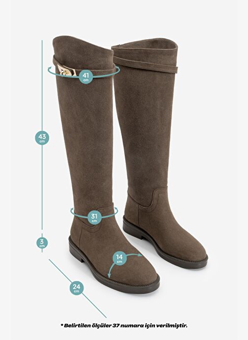 Kadın Tokalı Binici Günlük Çizme Velote Kahve Süet - Görsel 9