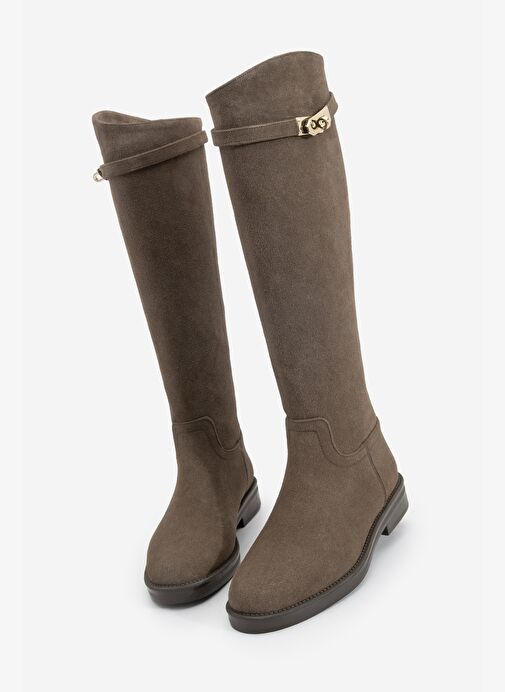 Kadın Tokalı Binici Günlük Çizme Velote Kahve Süet - Görsel 2