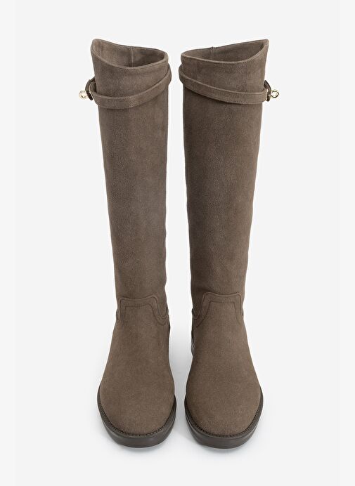 Kadın Tokalı Binici Günlük Çizme Velote Kahve Süet - Görsel 7