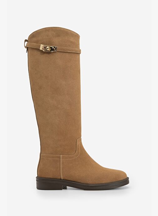 Kadın Tokalı Binici Günlük Çizme Velote Taba Süet - Görsel 4