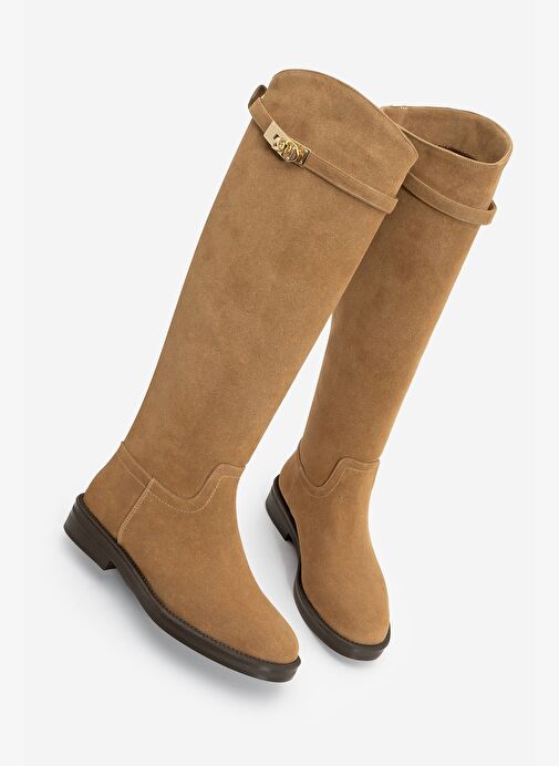 Kadın Tokalı Binici Günlük Çizme Velote Taba Süet - Görsel 2