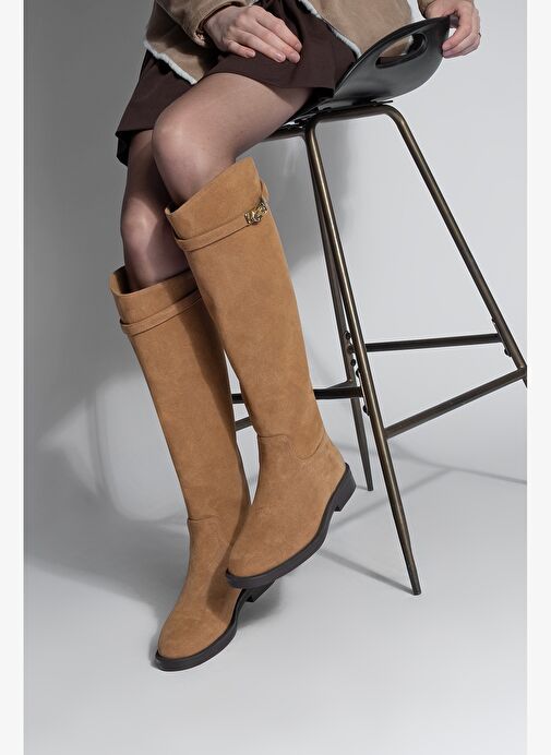 Kadın Tokalı Binici Günlük Çizme Velote Taba Süet - Görsel 3