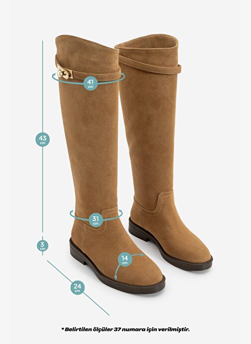 Kadın Tokalı Binici Günlük Çizme Velote Taba Süet - Görsel 9