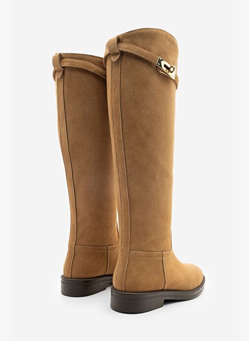 Kadın Tokalı Binici Günlük Çizme Velote Taba Süet - Görsel 6