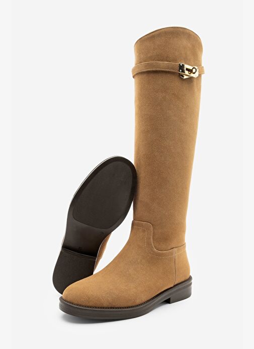 Kadın Tokalı Binici Günlük Çizme Velote Taba Süet - Görsel 8