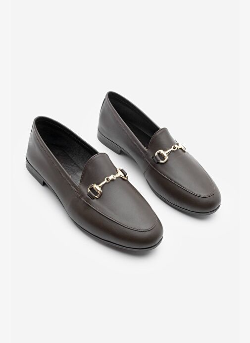 Kadın Hakiki Deri Zincirli Loafer Günlük Ayakkabı Tanle Kahve - Görsel 6