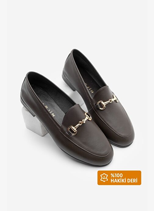 Kadın Hakiki Deri Zincirli Loafer Günlük Ayakkabı Tanle Kahve - Görsel 2