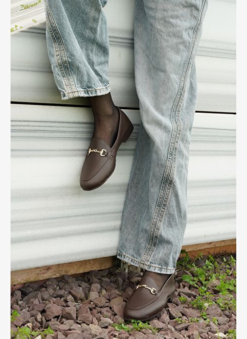 Kadın Hakiki Deri Zincirli Loafer Günlük Ayakkabı Tanle Kahve - Görsel 7