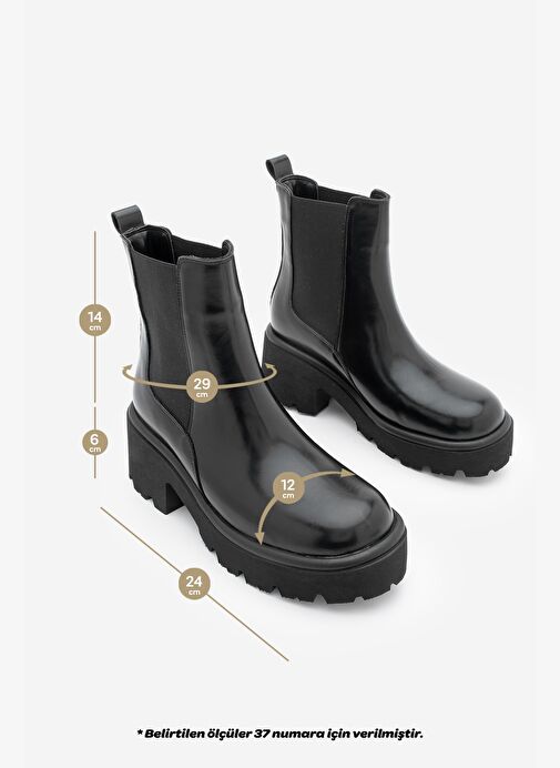 Kadın Kalın Tırtıklı Taban Elastik Yan Bantlı Günlük Bot Zates Siyah - Görsel 7