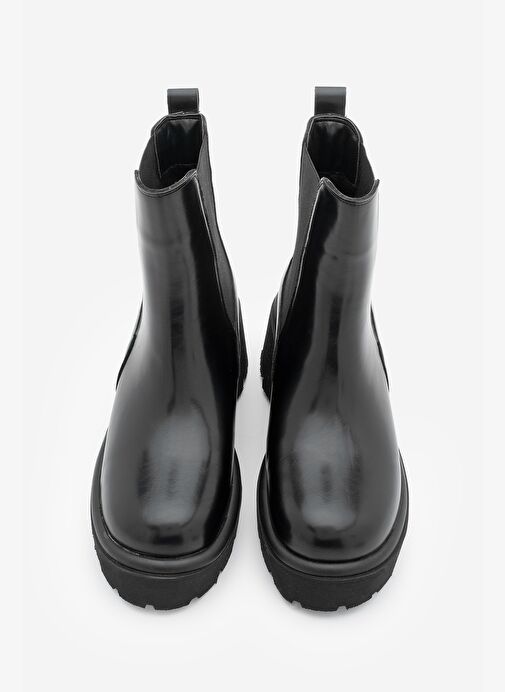 Kadın Kalın Tırtıklı Taban Elastik Yan Bantlı Günlük Bot Zates Siyah - Görsel 4