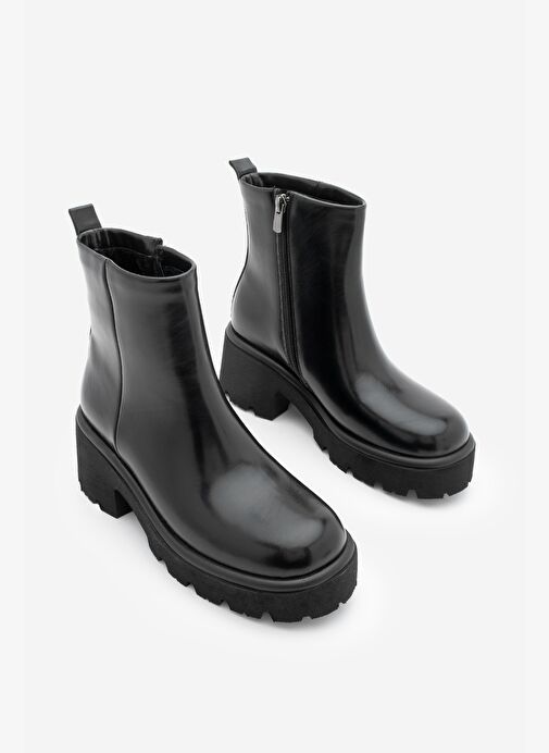 Kadın Fermuarlı Kalın Tırtıklı Taban Günlük Bot Finto Siyah - Görsel 2