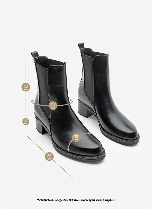 Kadın Kalın Topuklu Elastik Yan Bantlı Topuklu Bot Elove Siyah - Görsel 9