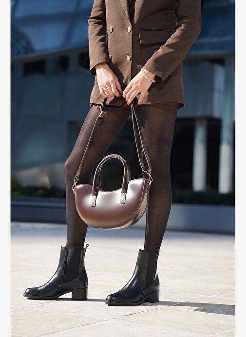 Kadın Kalın Topuklu Elastik Yan Bantlı Topuklu Bot Elove Siyah - Görsel 3