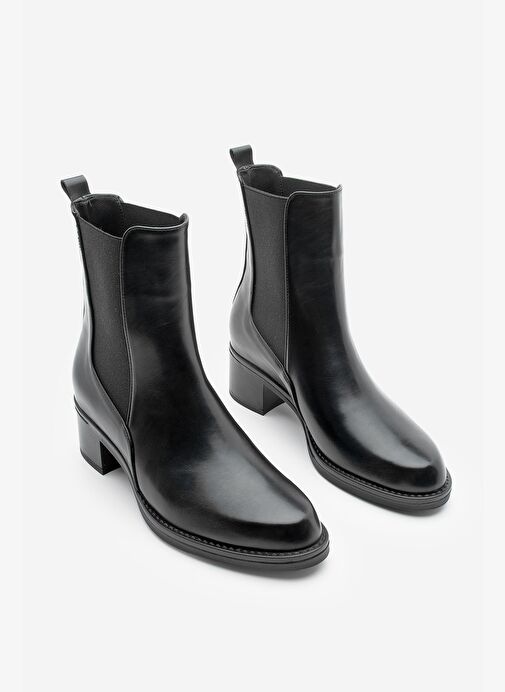 Kadın Kalın Topuklu Elastik Yan Bantlı Topuklu Bot Elove Siyah - Görsel 6